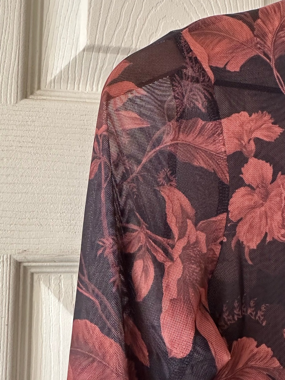 Anthropologie Yzk 2000 Retro Sheer Floral Mesh Long-Sleeve Turtleneck in Rust - Picture 4 of 11